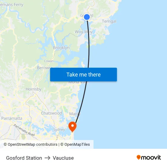 Gosford Station to Vaucluse map