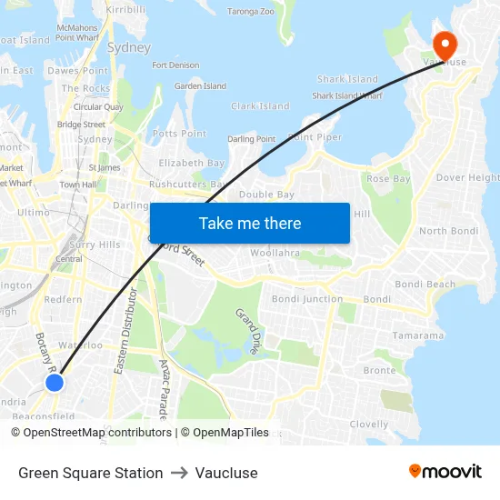 Green Square Station to Vaucluse map