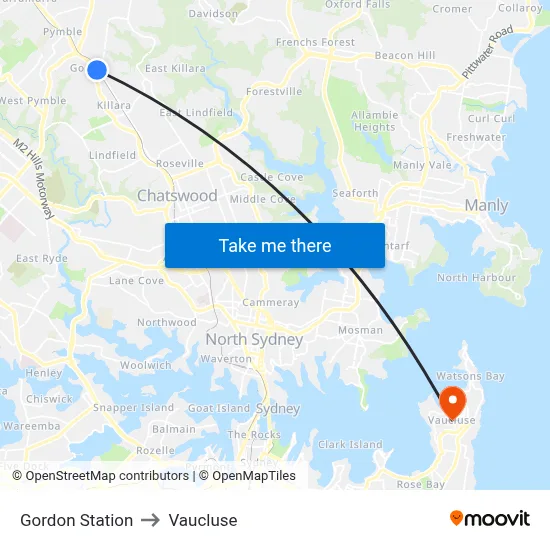 Gordon Station to Vaucluse map