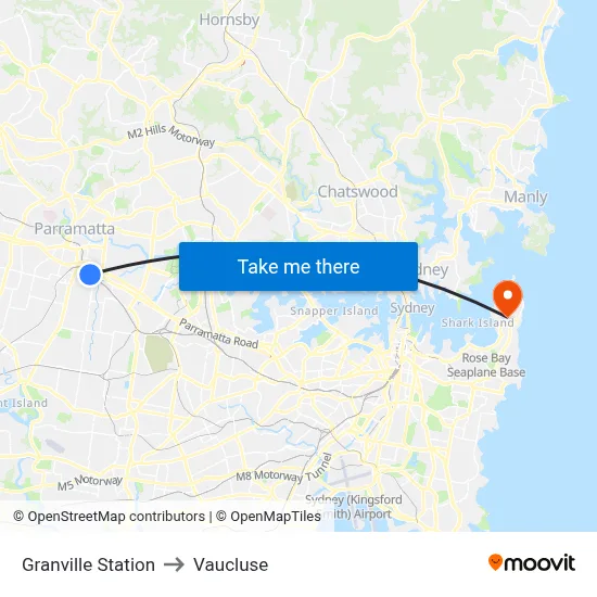 Granville Station to Vaucluse map