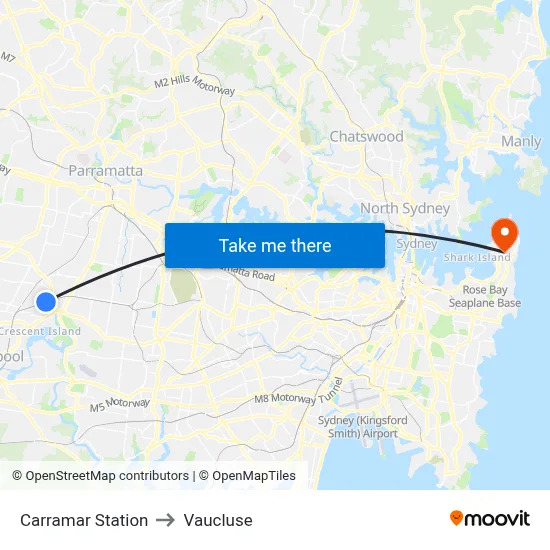 Carramar Station to Vaucluse map