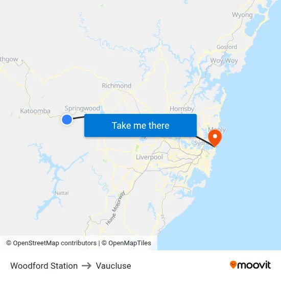 Woodford Station to Vaucluse map