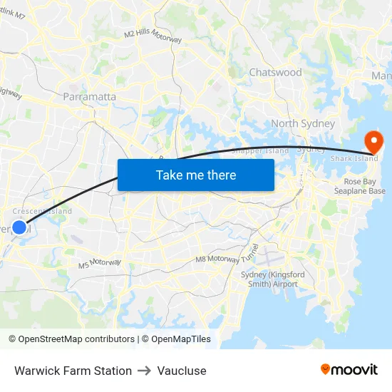 Warwick Farm Station to Vaucluse map