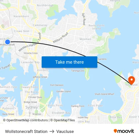Wollstonecraft Station to Vaucluse map