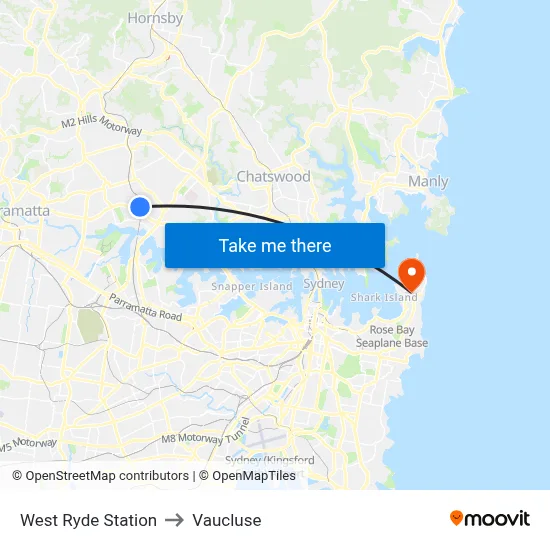 West Ryde Station to Vaucluse map