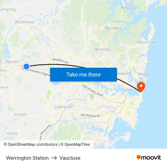 Werrington Station to Vaucluse map