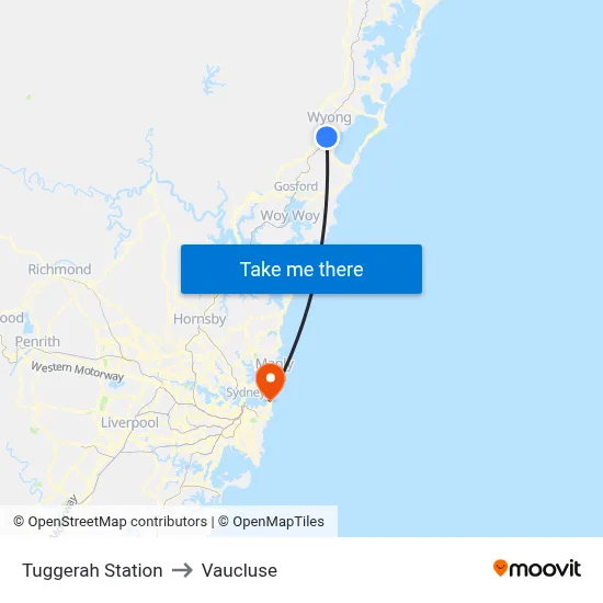 Tuggerah Station to Vaucluse map