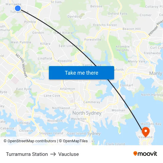 Turramurra Station to Vaucluse map