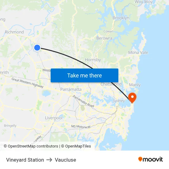 Vineyard Station to Vaucluse map
