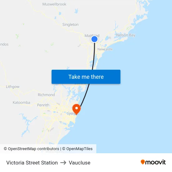 Victoria Street Station to Vaucluse map