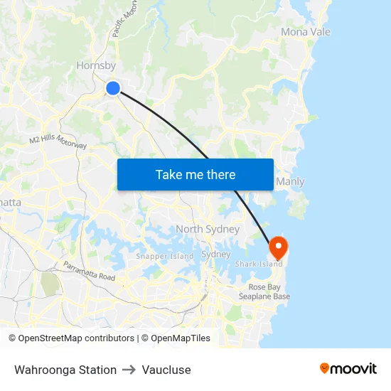 Wahroonga Station to Vaucluse map
