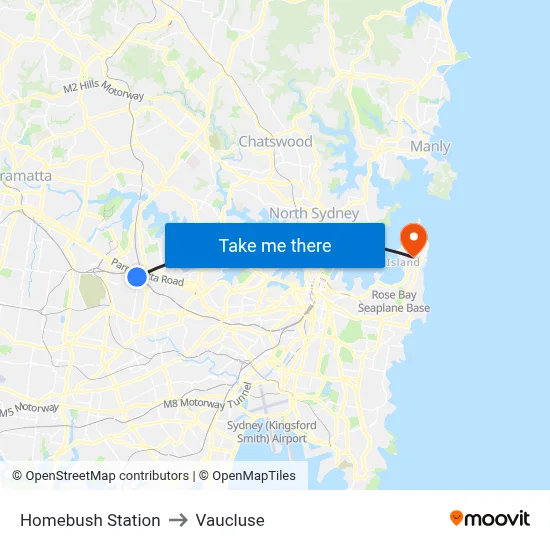 Homebush Station to Vaucluse map