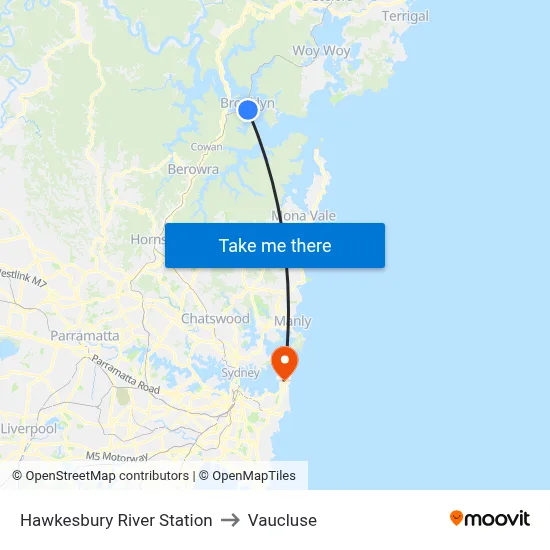 Hawkesbury River Station to Vaucluse map