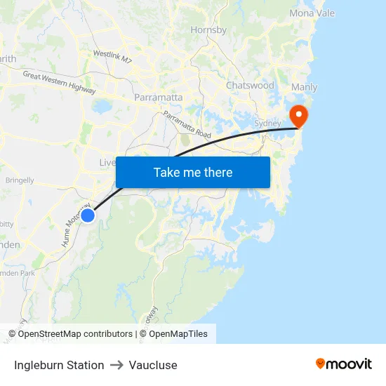 Ingleburn Station to Vaucluse map
