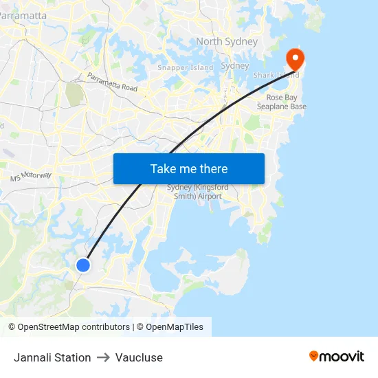 Jannali Station to Vaucluse map