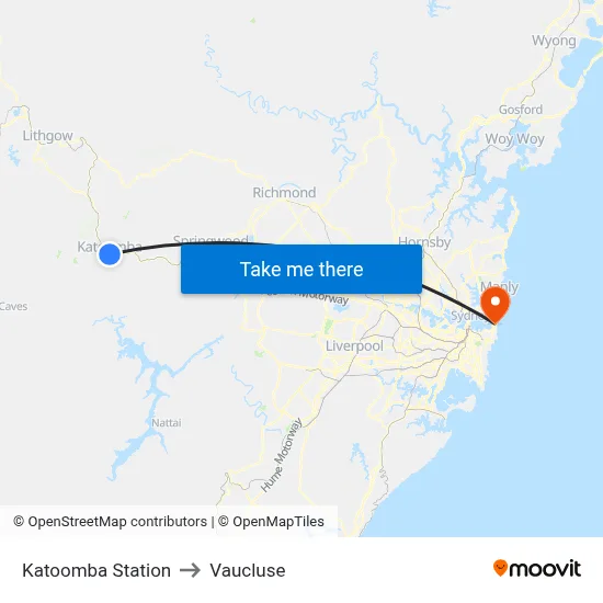 Katoomba Station to Vaucluse map