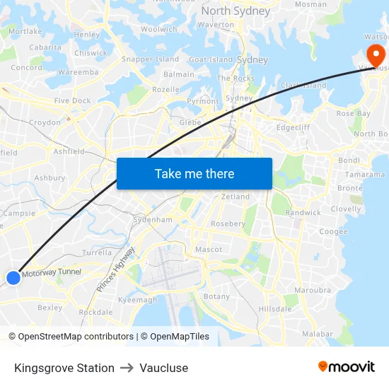 Kingsgrove Station to Vaucluse map