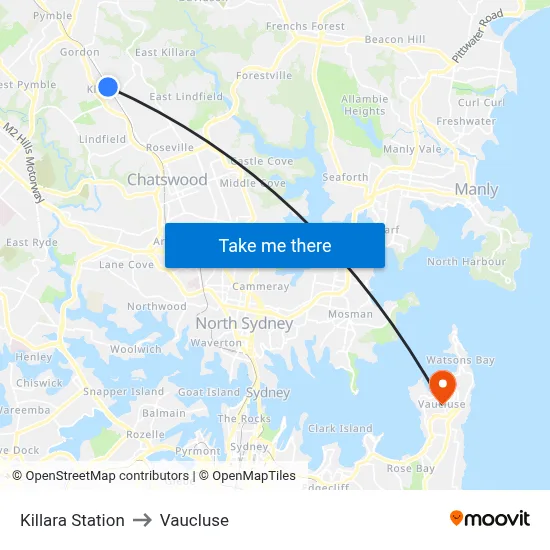 Killara Station to Vaucluse map