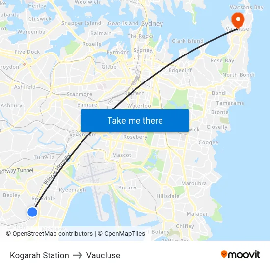 Kogarah Station to Vaucluse map