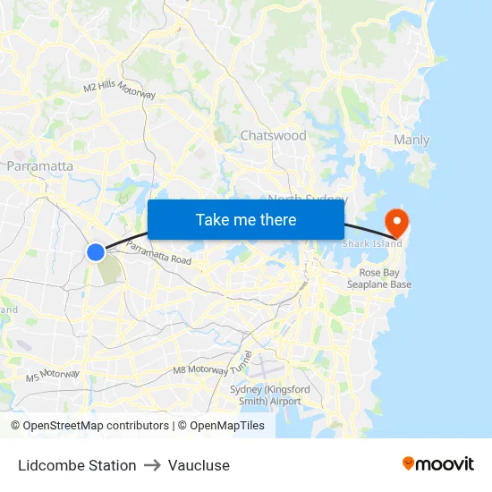 Lidcombe Station to Vaucluse map
