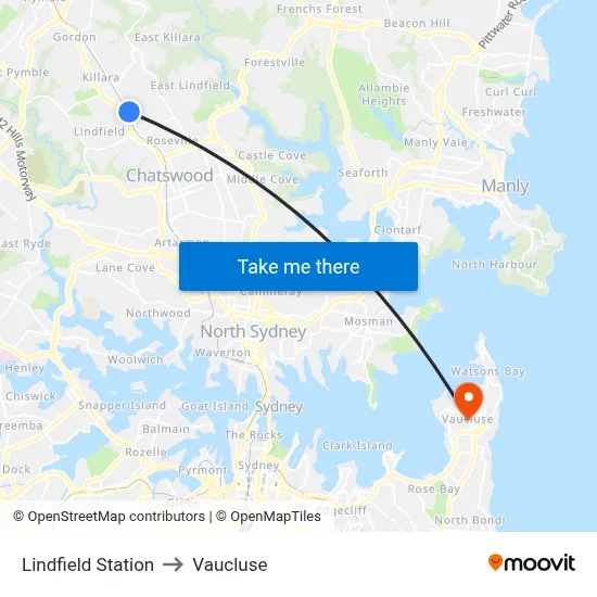 Lindfield Station to Vaucluse map
