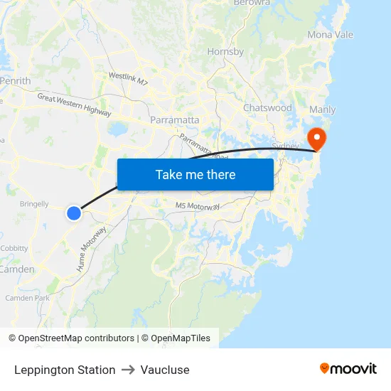 Leppington Station to Vaucluse map