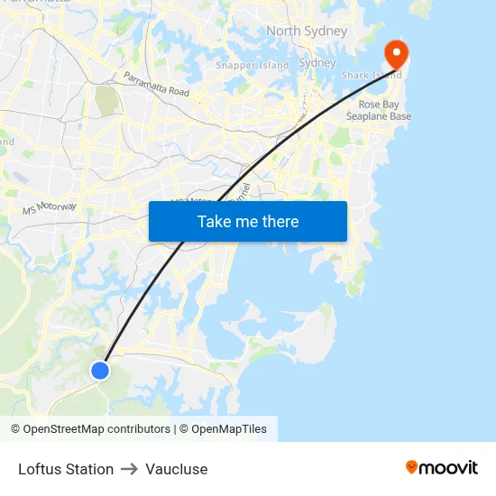 Loftus Station to Vaucluse map