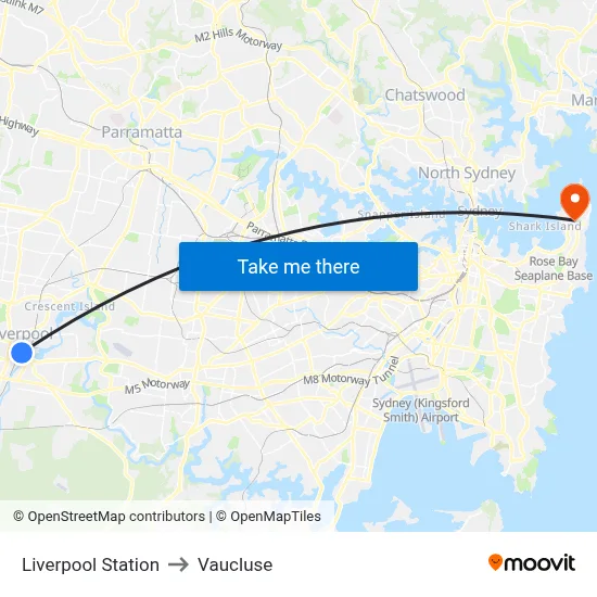 Liverpool Station to Vaucluse map
