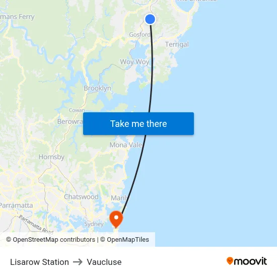 Lisarow Station to Vaucluse map