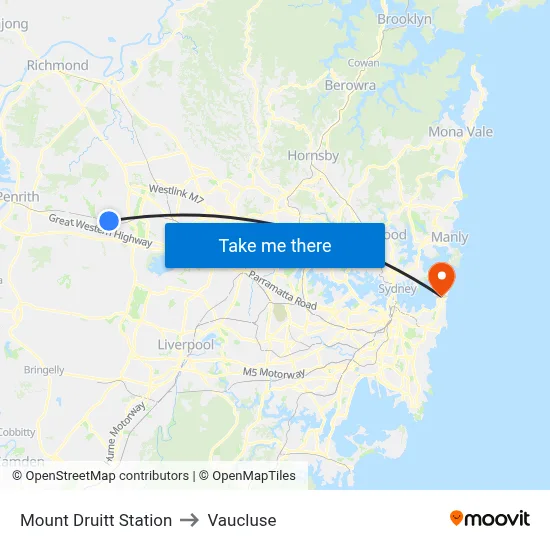 Mount Druitt Station to Vaucluse map
