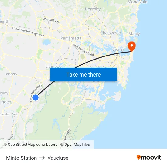Minto Station to Vaucluse map