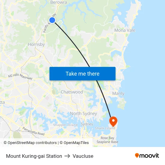 Mount Kuring-gai Station to Vaucluse map