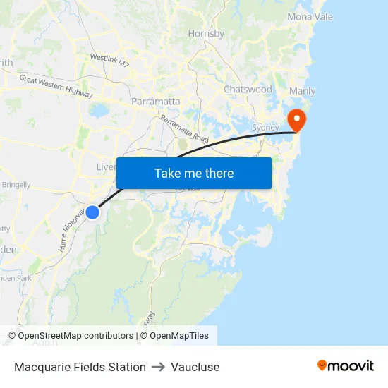 Macquarie Fields Station to Vaucluse map