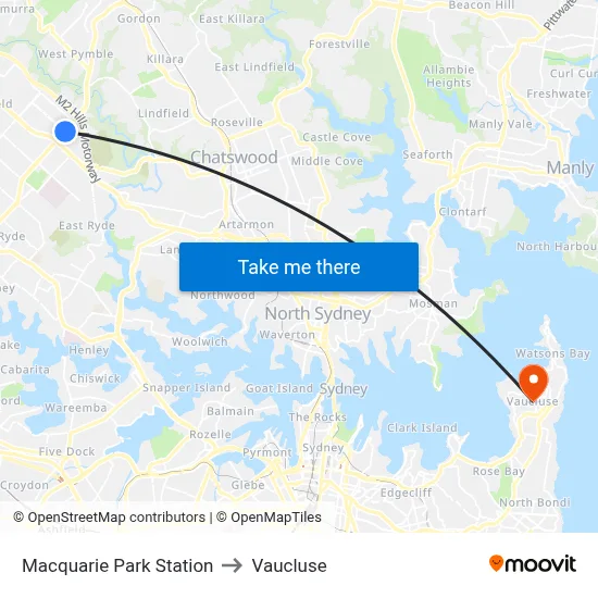 Macquarie Park Station to Vaucluse map