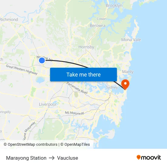 Marayong Station to Vaucluse map