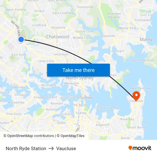 North Ryde Station to Vaucluse map