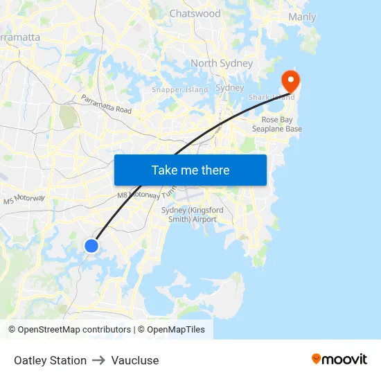 Oatley Station to Vaucluse map