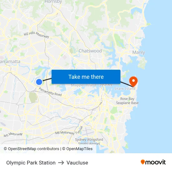 Olympic Park Station to Vaucluse map