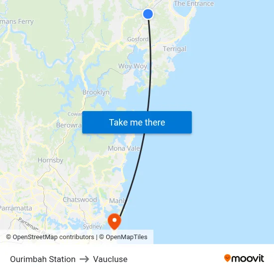 Ourimbah Station to Vaucluse map