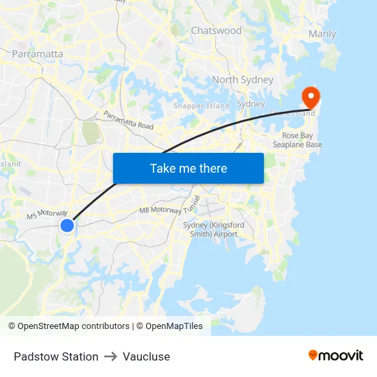 Padstow Station to Vaucluse map