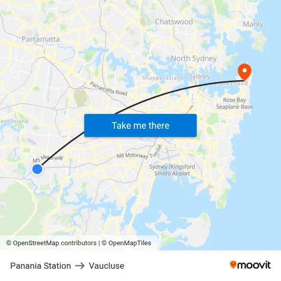 Panania Station to Vaucluse map