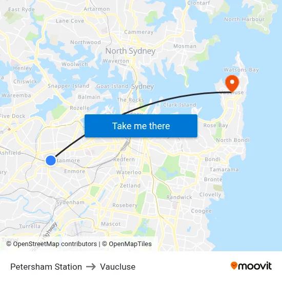 Petersham Station to Vaucluse map