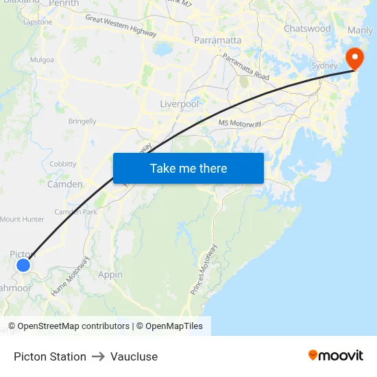 Picton Station to Vaucluse map