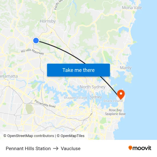 Pennant Hills Station to Vaucluse map
