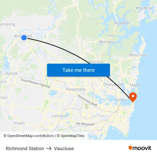 Richmond Station to Vaucluse map