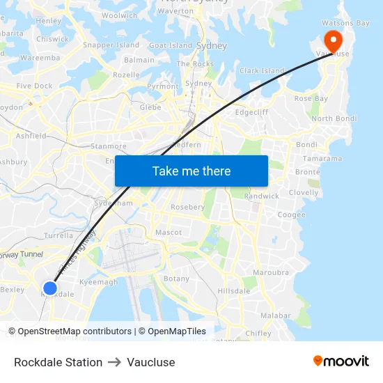Rockdale Station to Vaucluse map