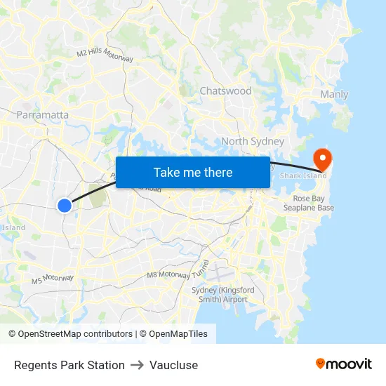 Regents Park Station to Vaucluse map