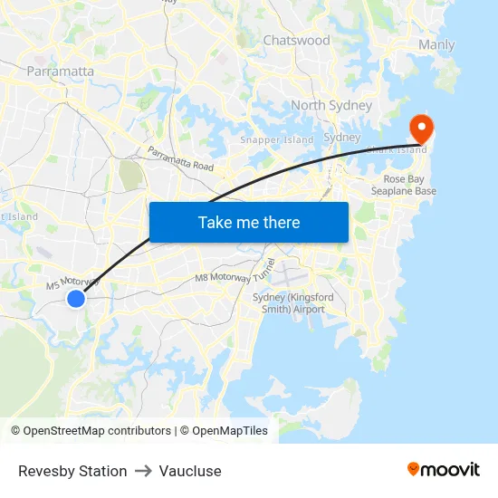 Revesby Station to Vaucluse map