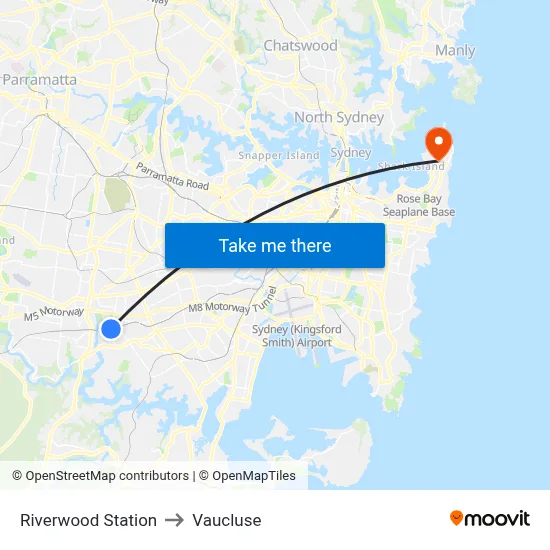 Riverwood Station to Vaucluse map