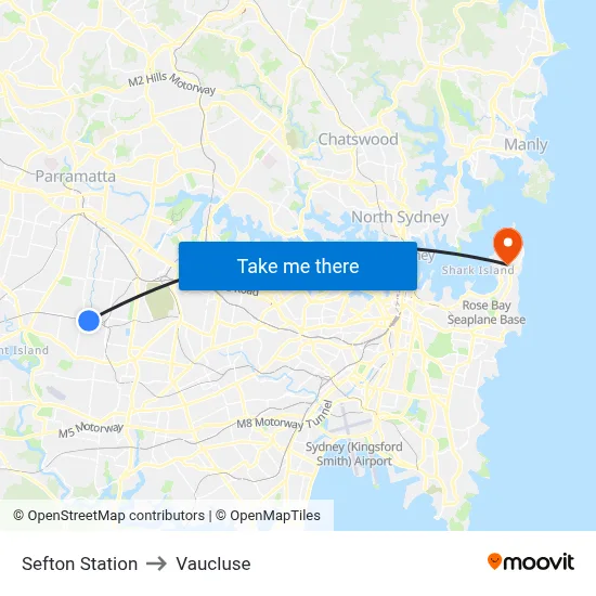 Sefton Station to Vaucluse map
